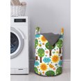 thumbnail image 3 of Cartoon Laundry Bag, Illustration of and Smiling Kawaii Nature Bees Trees Flowers Clouds Sun Forest, Hamper Basket with Handles Drawstring Closure for Laundromats, 13" x 19", Multicolor, by Ambesonne, 3 of 4