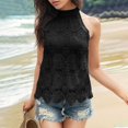 thumbnail image 6 of UPPADA Womens Halter Tank Tops Cute Eyelet Blosues Casual Summer Lace Tank Tops Solid Color Sleeveless Tunic Tops with Ruffle Hem Design Flowy Going Out Tops,S Black Tank Tops, 6 of 7