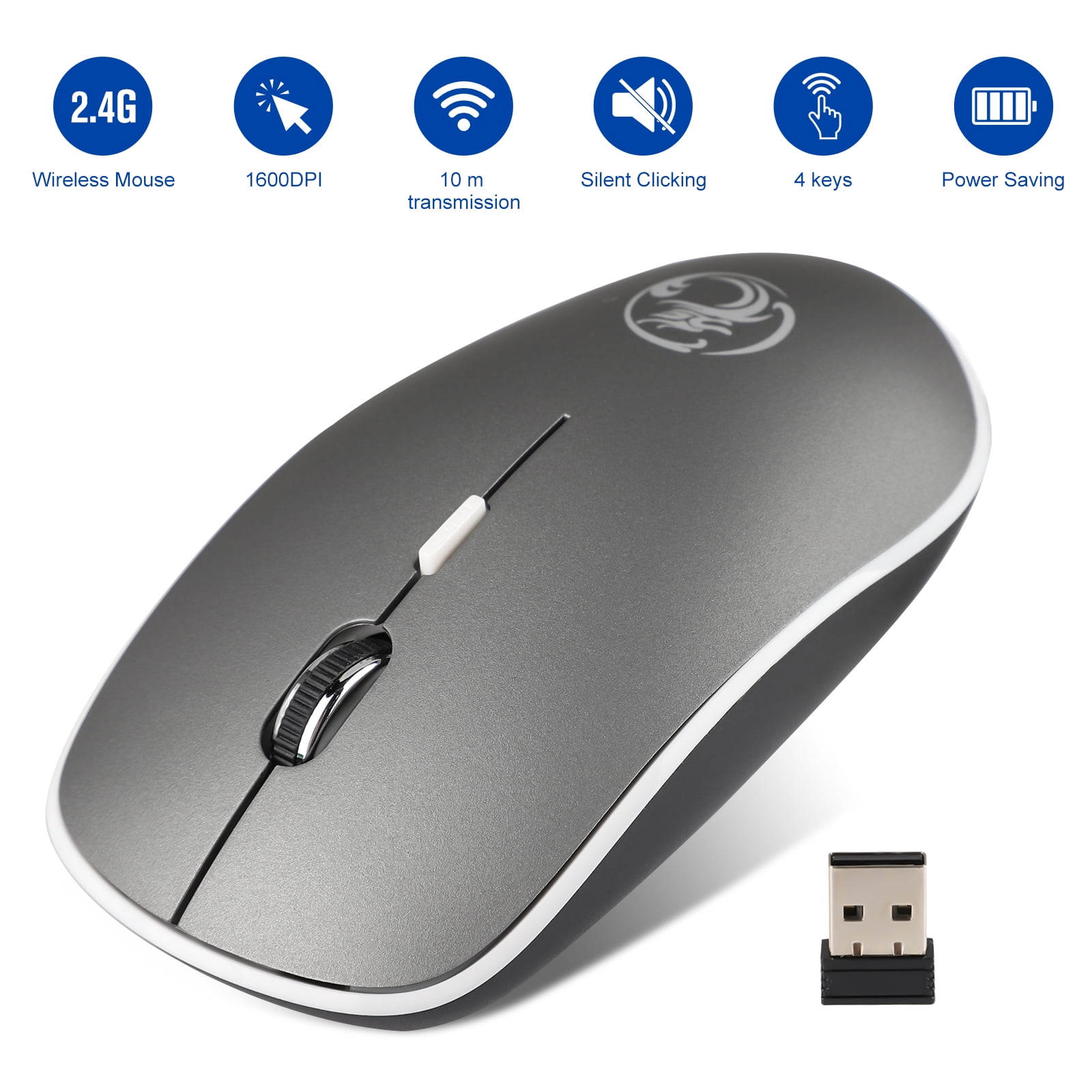 Computer Wireless Mouse, 2.4G Portable USB Mouse Ergonomic Mouse Fit