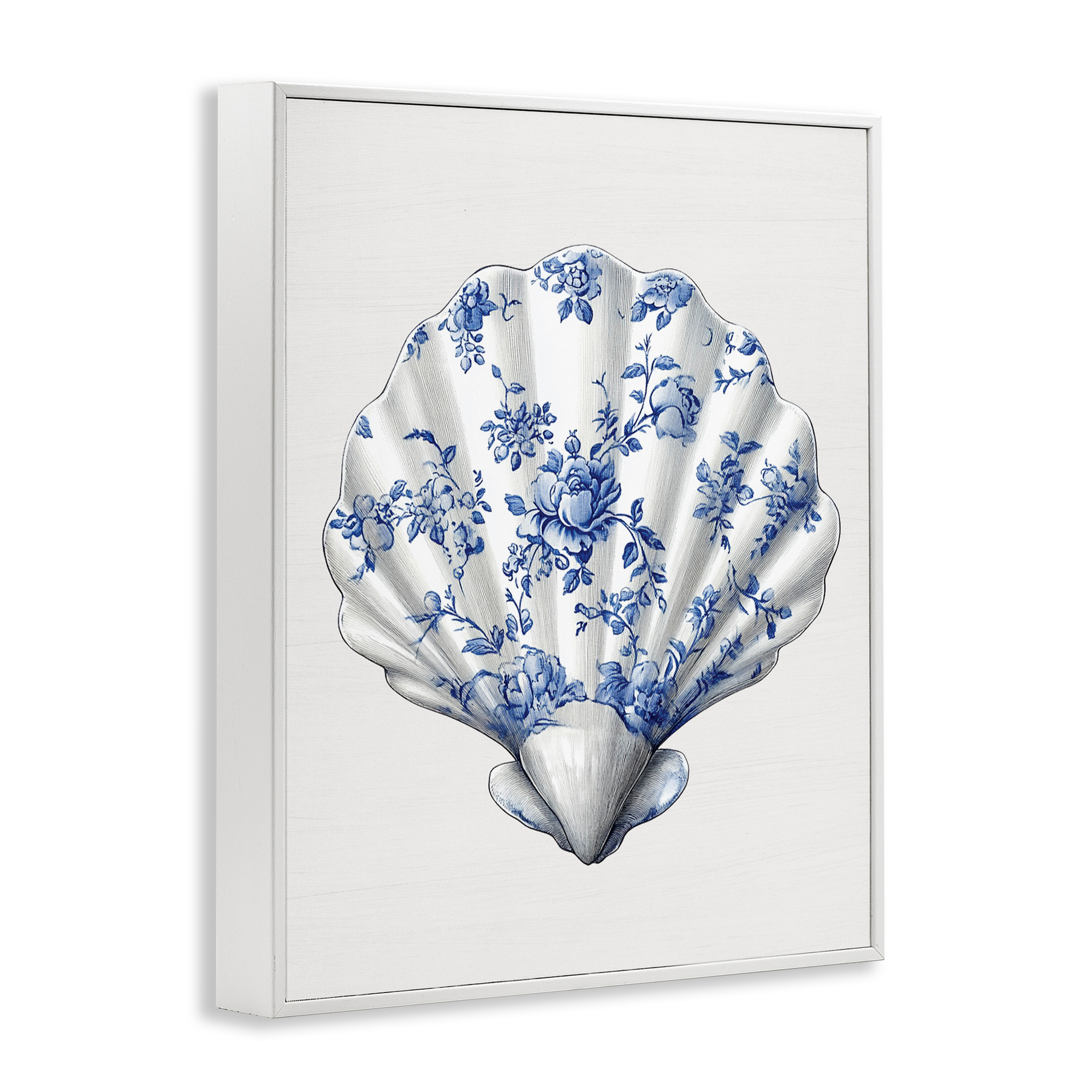 Funky Toile Seashell White Framed Giclee Art, design by Lettered and Lined