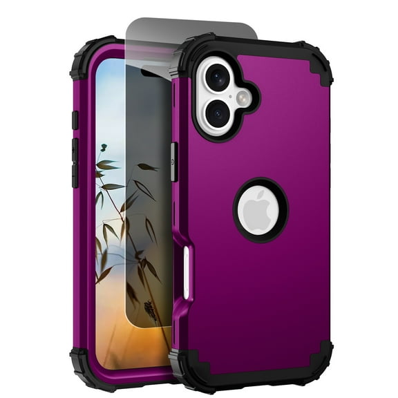 Allytechgroup Rugged Phone Case for Apple iPhone 17 with 1 Pcs Anti-Spy Tempered Glass Screen Protector, Military Grade Shockproof Privacy Protection Cover for Women Men, Purple