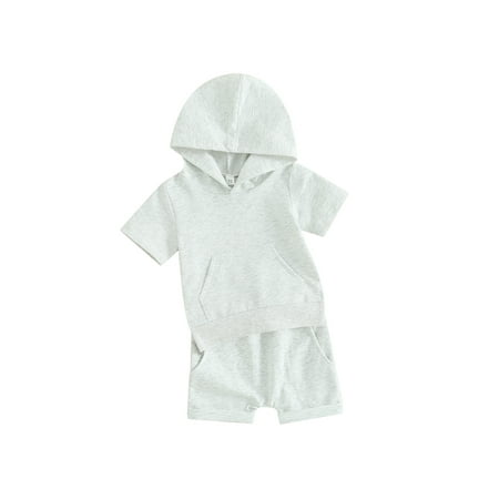 

Arvbitana Toddler Baby Boys Girls Solid Color Shorts Set Short Sleeve Hooded Slit T-shirt + Elastic Waist Shorts 6M 12M 18M 24M 3T Infant Summer 2Pcs Casual Outfits