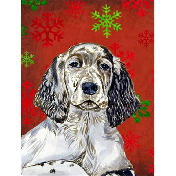 11 x 15 In. English Setter Red And Green Snowflakes Holiday Christmas Flag, Garden Size