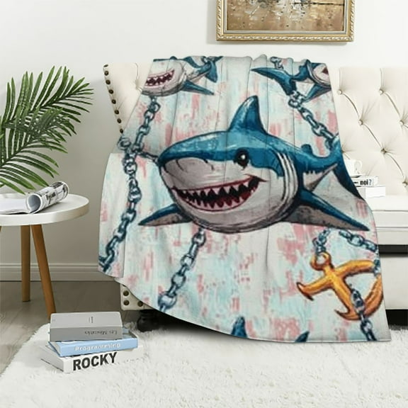 BCIIG Kids Shark Blanket Twin Cute Hunting Shark Throw Blanket,Kawaii Anchor Starfish Print e Blanket for Kids Boys Girls,Underwater Sea Animals Soft Microfiber Fuzzy Blanket 40x50in
