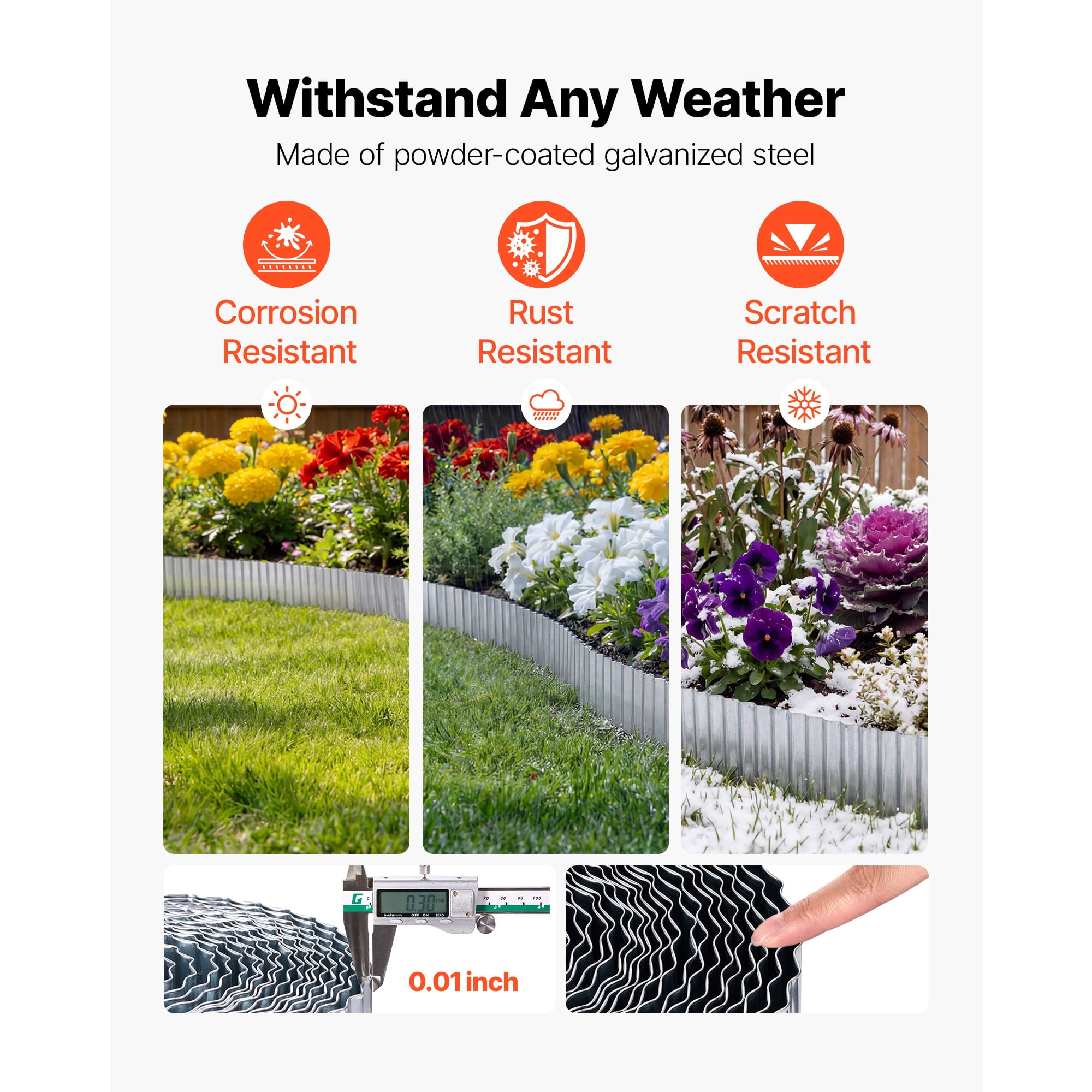 KFFKFF Galvanized Steel Landscape Edging, 50 ft x 6 in Metal Strips for Landscaping with Gloves, Flexible and Easy-to-Install Design, Durable Garden Edge Border for Flower Beds and Pathways