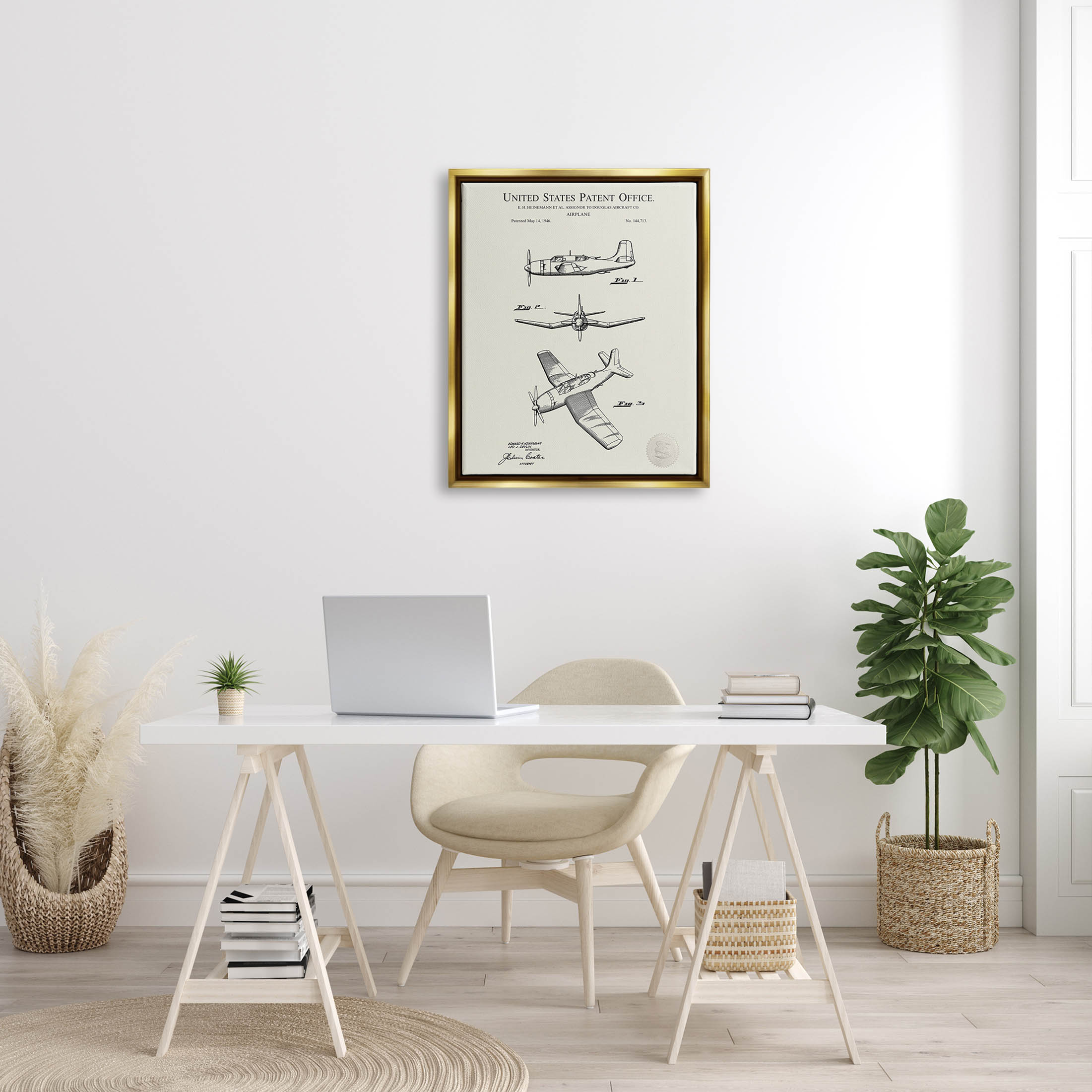 Stupell Industries Detailed Plane Aircraft Chart Graphic Art Metallic Gold Floating Framed Canvas Print Wall Art, Design by Karl Hronek