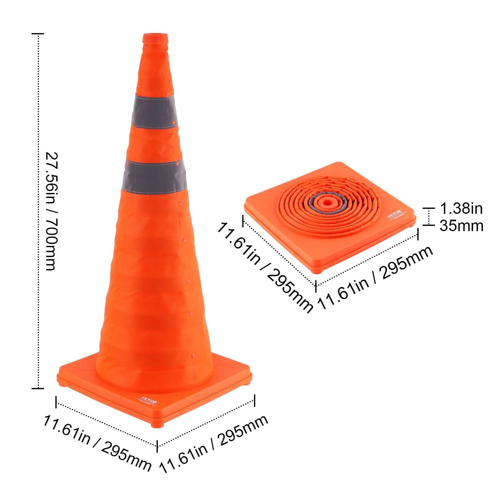 KFFKFF Safety Cones 4 pcs 28" Collapsible Traffic Cones with Reflective Collars for Parking Lot, Road Parking, Driving Practice, Roadside Emergency and Vehicle Safety, Orange, 4 Pack