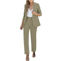 Quaouag 2 Piece Pant Suits for Women Dressy Blazer High Waisted Straight Leg Pants Sets Business Casual Outfits