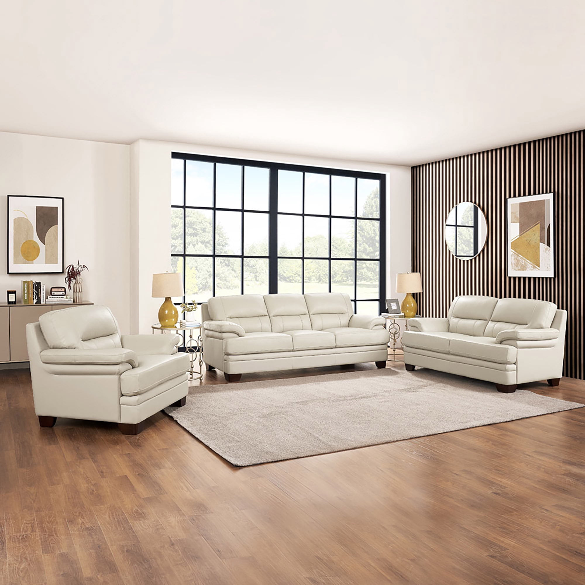 Hydeline Luxor Top Grain Leather Armchair Vanilla White with Tapered Legs Memory Foam and Springs Seating