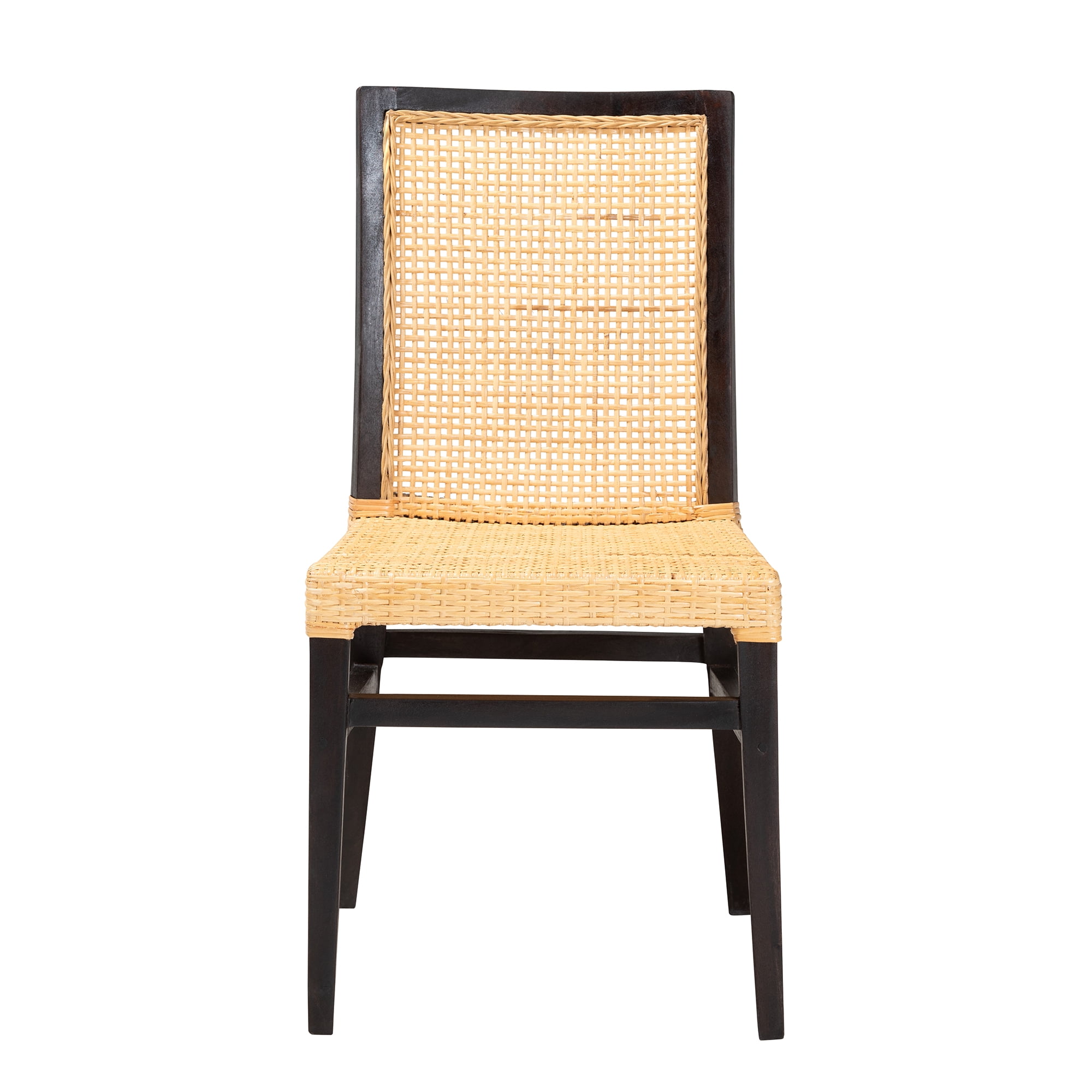 bali & pari Lingga Rattan and Mahogany wood BOHO Dining Chair, Natural Brown