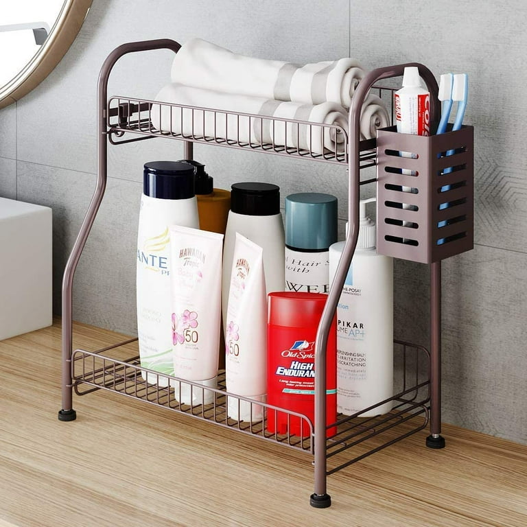 Bathroom Organizer Shelf With Toiletries Basket, 2-Tier Kitchen