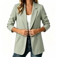 thumbnail image 2 of Karymi Rain Coats for Women Open Front Linen Blazer, Notched Lapel Long Sleeve Roll Tab Casual Suit Jacket, Solid Coat with Side Pockets Going Out Tops for Women, 2 of 5