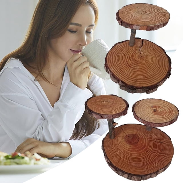 SHAPERME - Soporte de madera para tartas de 2 o 3 niveles, rústico, bandeja de madera para postres, maceta multicapa para exteriores, desmontable, para decoración de fiestas y bodas
