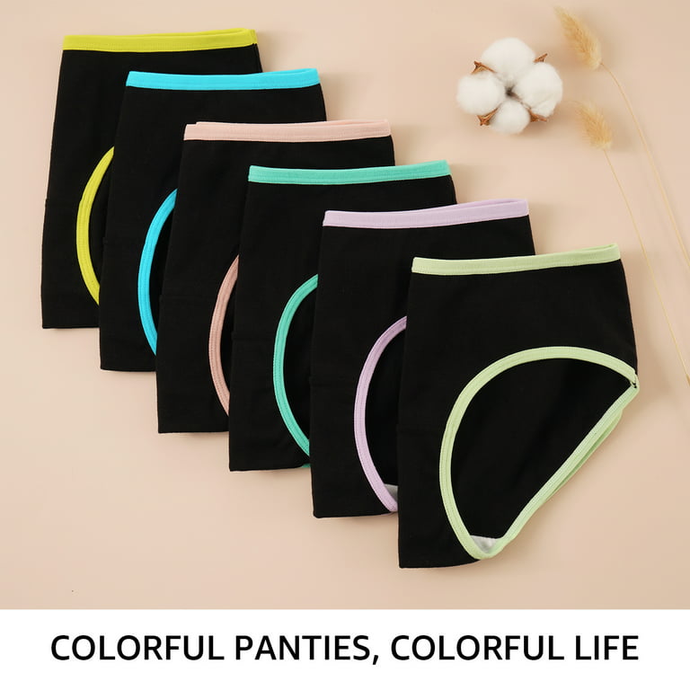 INNERSY Teen Girls Underwear Cotton Briefs Black Girls Panties 6 Pack  (XL(14-16 yrs), Black With Neon Hem) 