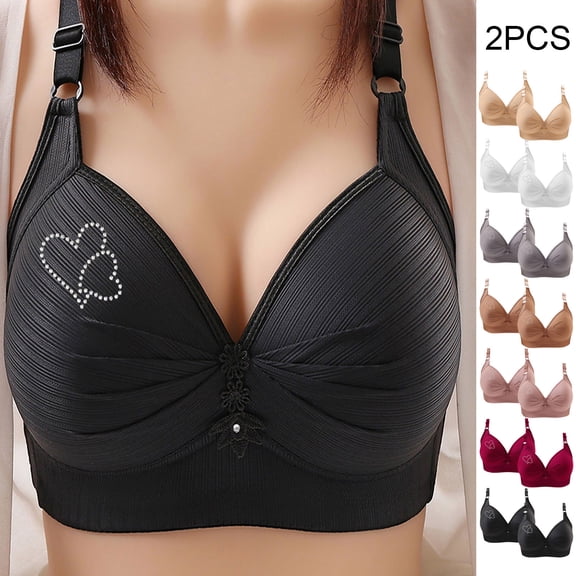 Paiwinds 2-Piece Women's Printed Wireless Bra Set - Plus Size Comfortable Breathable Push Up No Underwire Bra for Everyday Wear, Multiple Colors, Sizes XS-4XL
