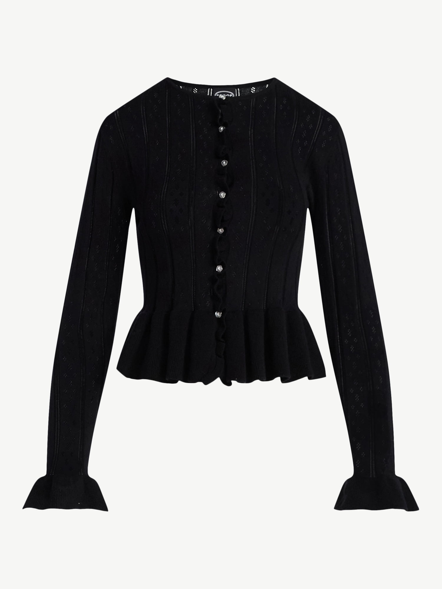 Scoop Women's and Women's Plus Peplum Ruffle Cardigan Sweater, Lightweight, Sizes XS-4X