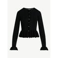 thumbnail image 5 of Scoop Women's and Women's Plus Peplum Ruffle Cardigan Sweater, Lightweight, Sizes XS-4X, 5 of 5