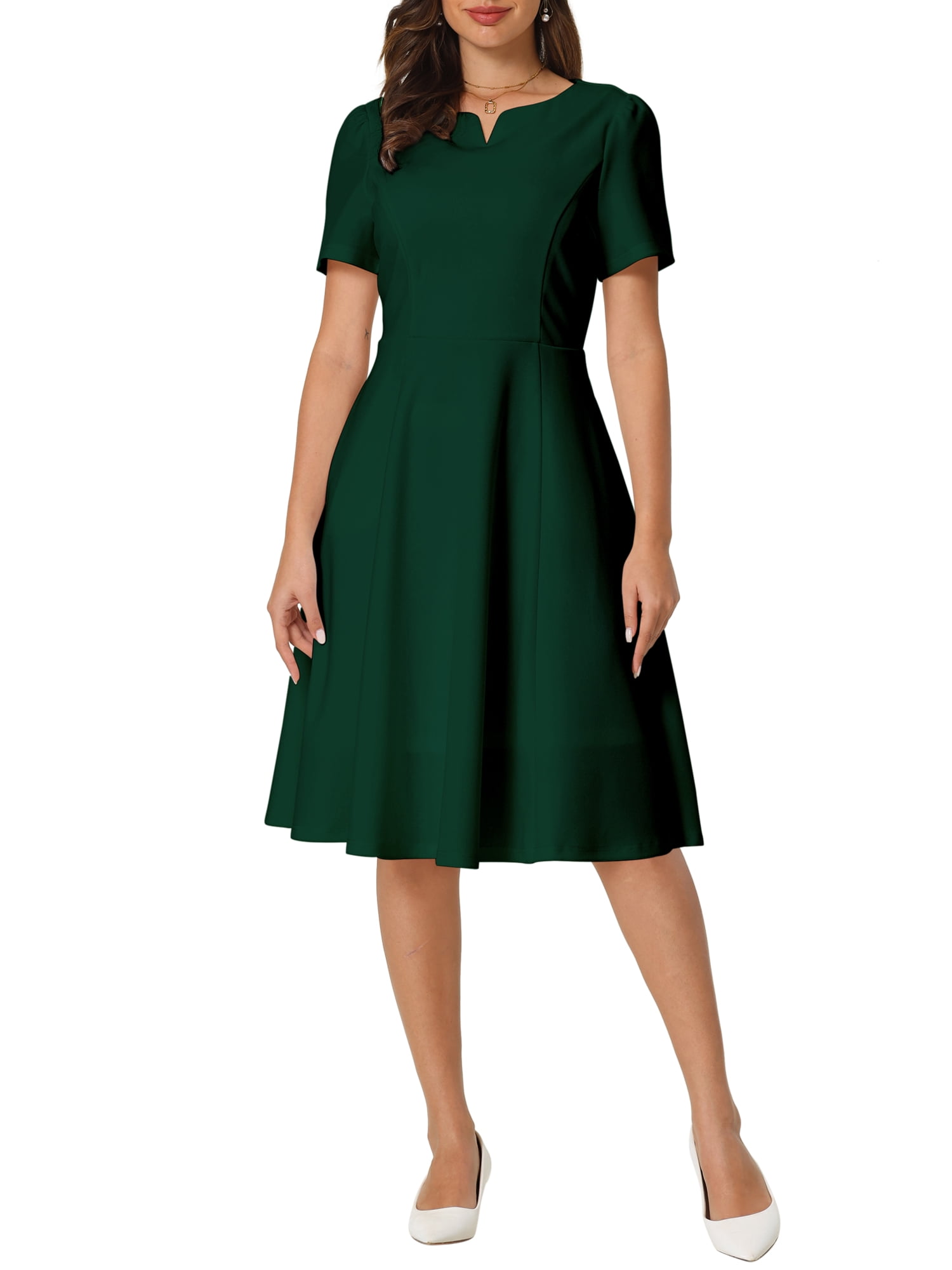 INSPIRE CHIC Women's Office Dresses Split Neck Short Sleeve Work A