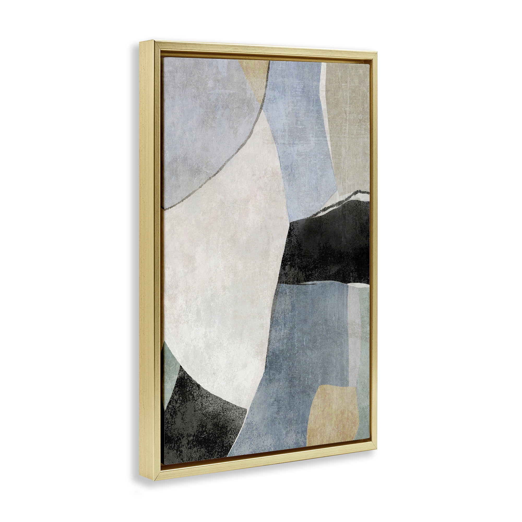 Stupell Industries Cutout Shapes Composition Abstract Painting Gold Floater Framed Canvas Art Print Wall Art, 21 x 31