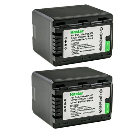 Kastar 2-Pack Battery VW-VBK360 Replacement for Panasonic SDR-H100P  SDR-H100PC  SDR-H100S  SDR-H100R  SDR-H101  SDR-H101GK  SDR-H101K  SDR-H101R  SDR-H85  SDR-H85A  SDR-H85K  SDR-H85S Camera