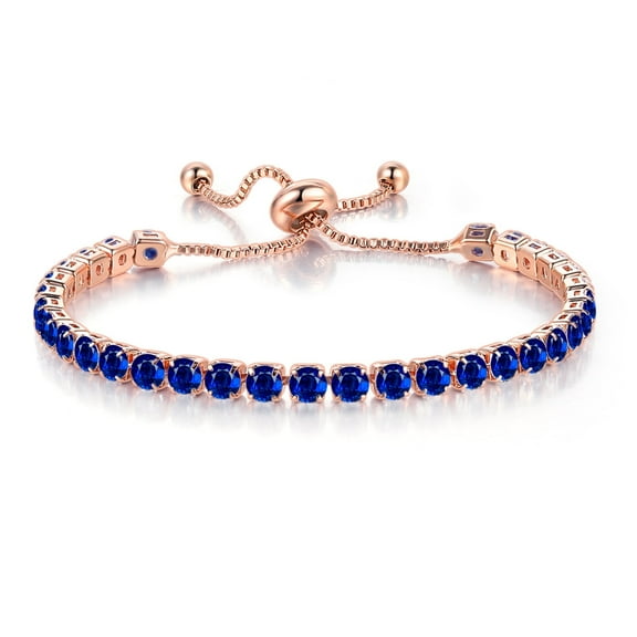 10k Rose Gold 6 Ct Created Blue Sapphire Round Adjustable Tennis Bracelet Plated by Paris Jewelry