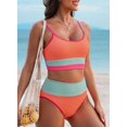 thumbnail image 5 of Women 2 Piece Bikini Set High Waisted Color Block Swimsuit 2025 Summer Beach Scrunch Ribbed Bathing Suit, 5 of 5