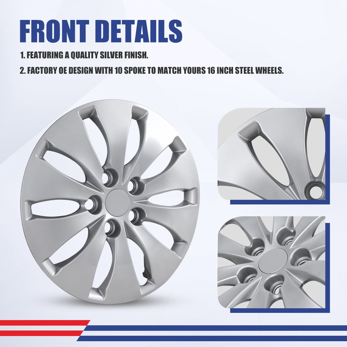 4 Pack 16 inch Hubcaps for 2008-2012 Honda Accord Sedan,Wheel Cover Replacement Fit for Steel Wheels,Bolt-on Car Truck SUV Hub Cap,Lacquer
