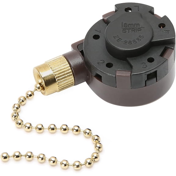 Ceiling Fan Switch Zing Ear ZE-268S5, 4 Speed 5 Wire Switch Ceiling Fan Light Replacement Speed Control, Compatible with Hunter Ceiling Fan(Brass Pull Chain)