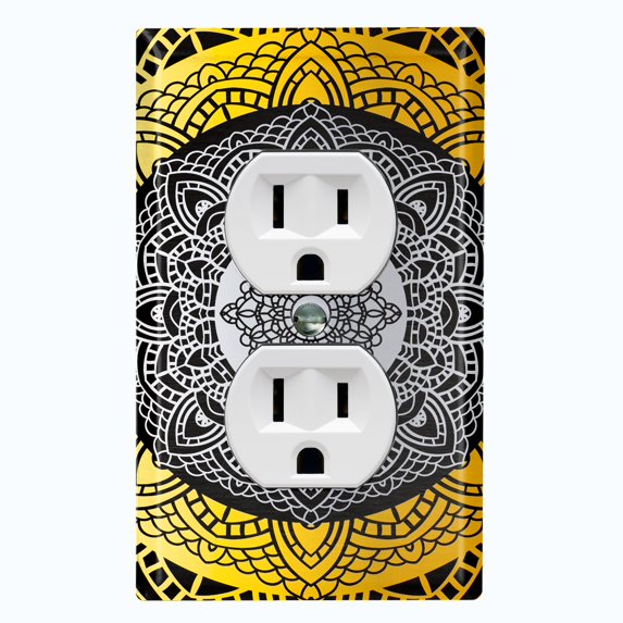 Metal Light Switch Plate Cover Yellow Black Mandala Circle Pattern MDL004