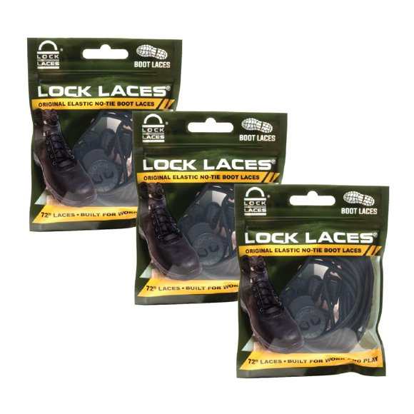 Lock Laces for Boots (3 Pair) Premium Heavy Duty Elastic No Tie Boot Laces for Boots and Shoes (Black-Black-Black)