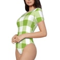 thumbnail image 2 of Daiia White Green Plaid print Women's Crew Neck Short Sleeve Bodysuit Fashion Tops Fit Casual Basic Extender Bodysuit-XX-Large, 2 of 9