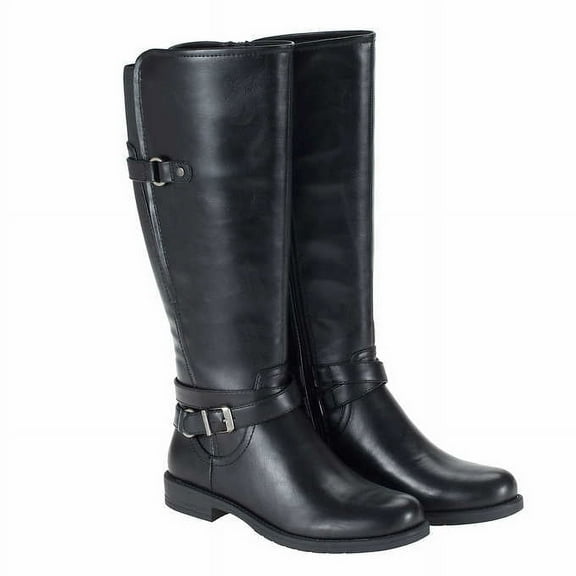 BareTraps Carmella Women's Boots Casual Fashion Mid Calf Knee High Faux Leather Boots w Side Zipper | Elastic Gussets, Round Plain Toe,