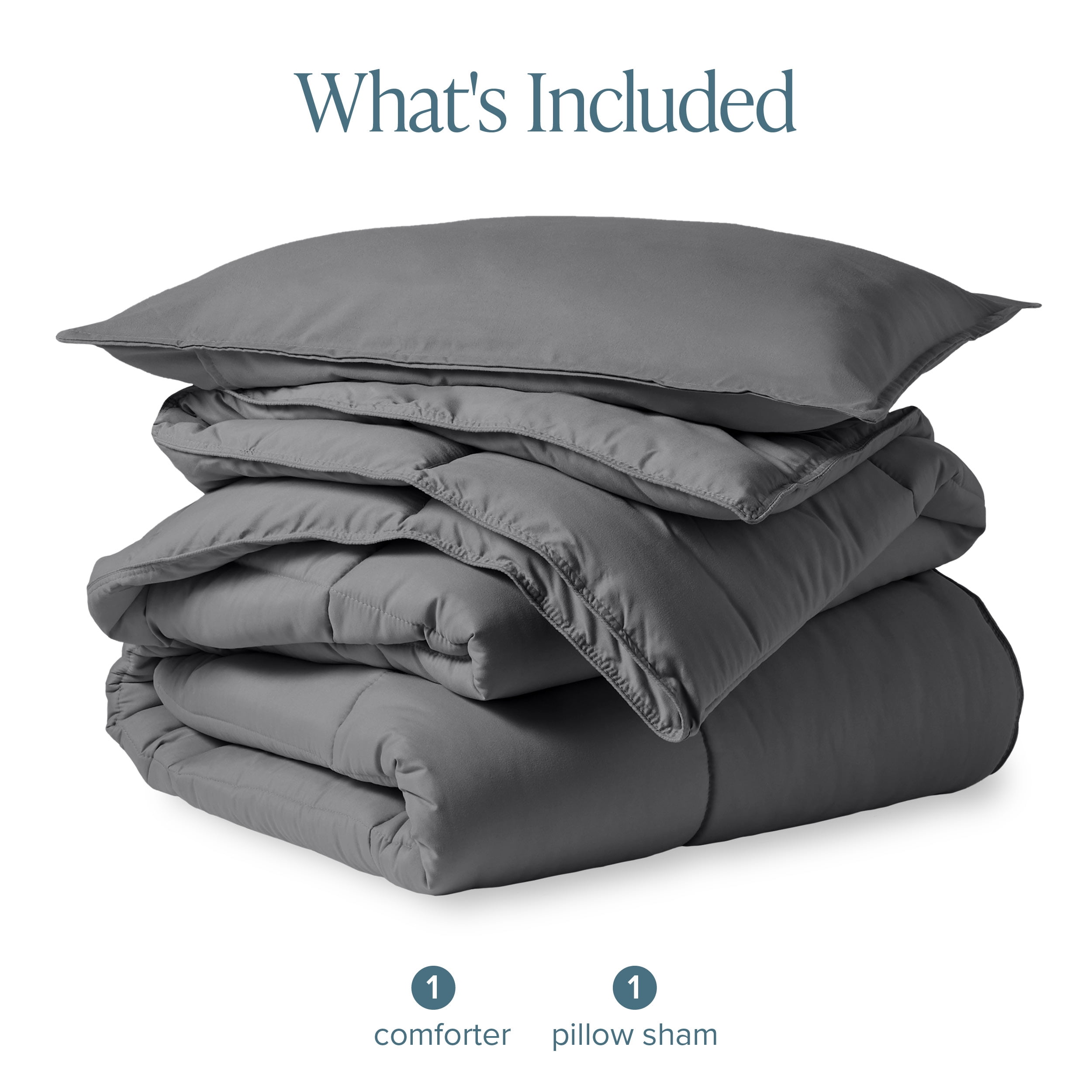 Bare Home Down Alternative Comforter Set - 2-Pieces - All Seasons - Twin/Twin-XL, Gray