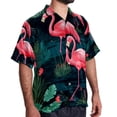 thumbnail image 2 of Flamingo Tropical Rainforest Men's Short Sleeve Poplin Button Down Hawaiian Printed Summer Beach Shirt, Unisex, 2 of 6
