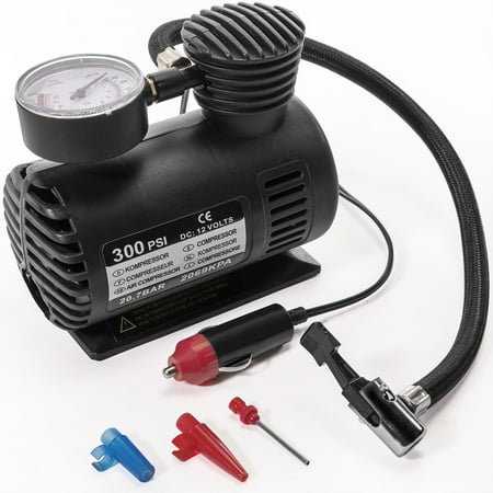 XtremepowerUS 300PSI 12V Mini Air Compressor Emergency Car and Truck Tire Pump Pressure Gauge Tire Inflatable Nozzle