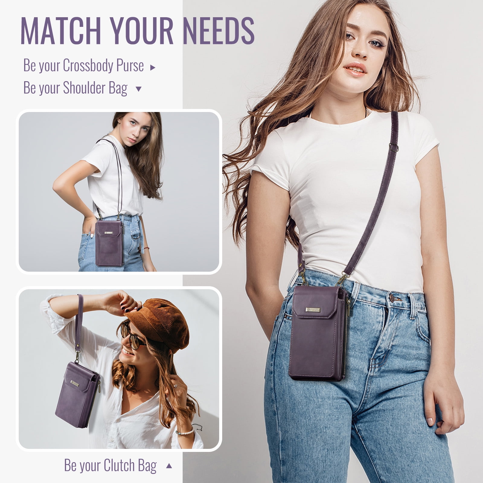 Crossbody Cell Phone Purse Bag for Women Men,Small Leather Wallet with 10 Card Slots,Zipper Pocket & Adjustable Strap Shoulder Bag Clutch with Magnetic Closure Fits Most Smartphones Under 7.3",Coffee