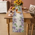 thumbnail image 2 of Purple Flowers Table Runner - 90 Inch Long Spring Leaves Floral Plants Beige Cotton and Linen Blended Dress Scarves Farmhouse Table Runner for Kitchen Dining, Coffee Table, 13" x 90", 2 of 8