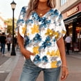 thumbnail image 7 of Rciityk T Shirts for Women Casual V Neck Ruffle Short Sleeve Tops Fashion Floral Print Classic-Fits Tunic Tee Beach Vacation Fashion, 7 of 7