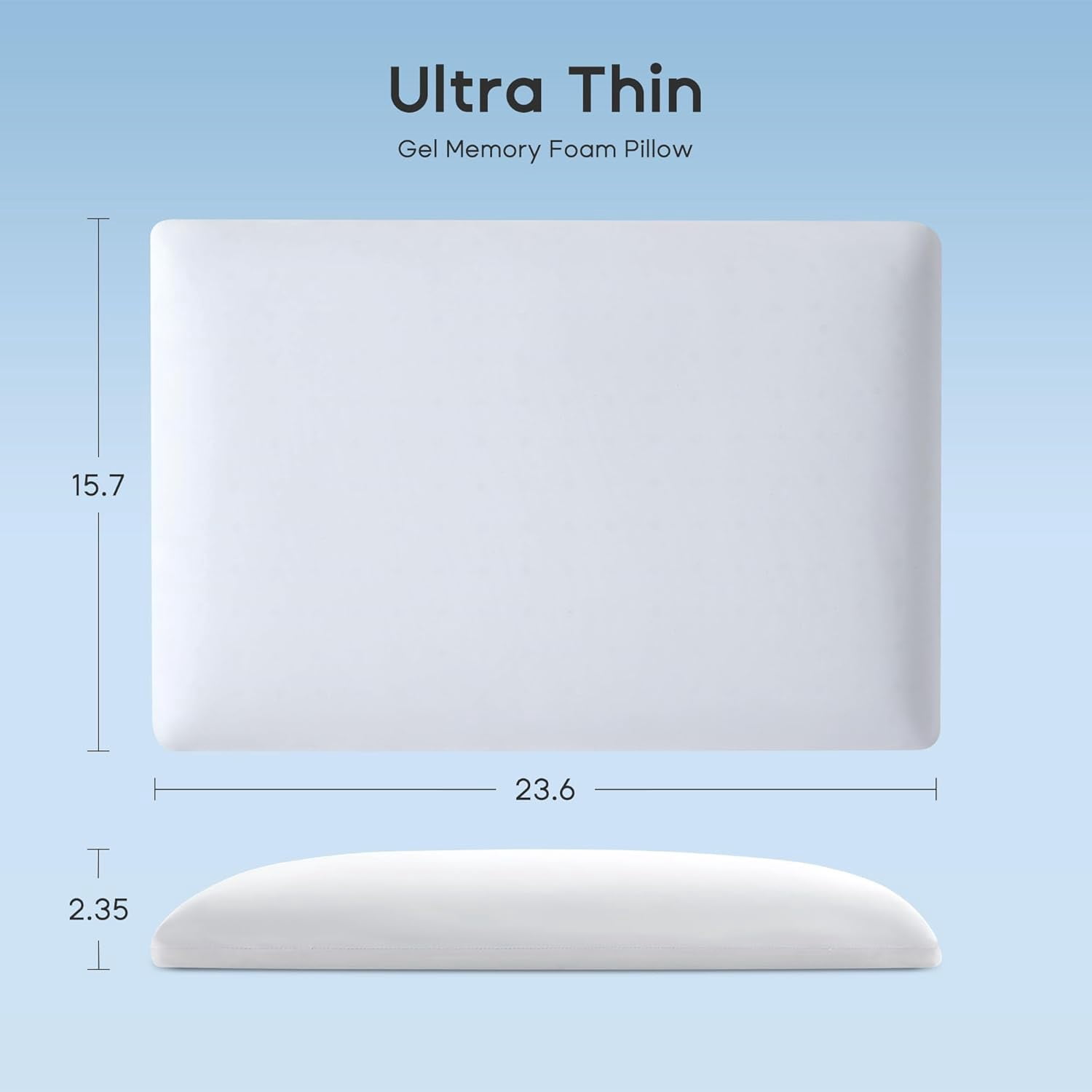 Sonive Ultra Thin Cooling Memory Foam Flat Pillow, Summer Pillow for Side/Back/Stomach Sleepers, Washable Cover 23.6"×15.8"×2.35"