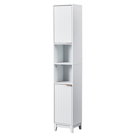 Bathroom Tall Floor Cabinet Narrow Storage Cabinet with 2 Doors & Adjustable Shelves White Melamine Bathroom Cabinet for Toilet Sink Laundry Narrow Spaces