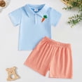 thumbnail image 2 of JUMESGU Baby Hawaiian Outfit Boy Toddler Baby Boy Easter Outfit Carrot Cotton Short Sleeve Button Down Shirt and Shorts Set Summer Clothes 2-4T Blue,18-24 Months, 2 of 7