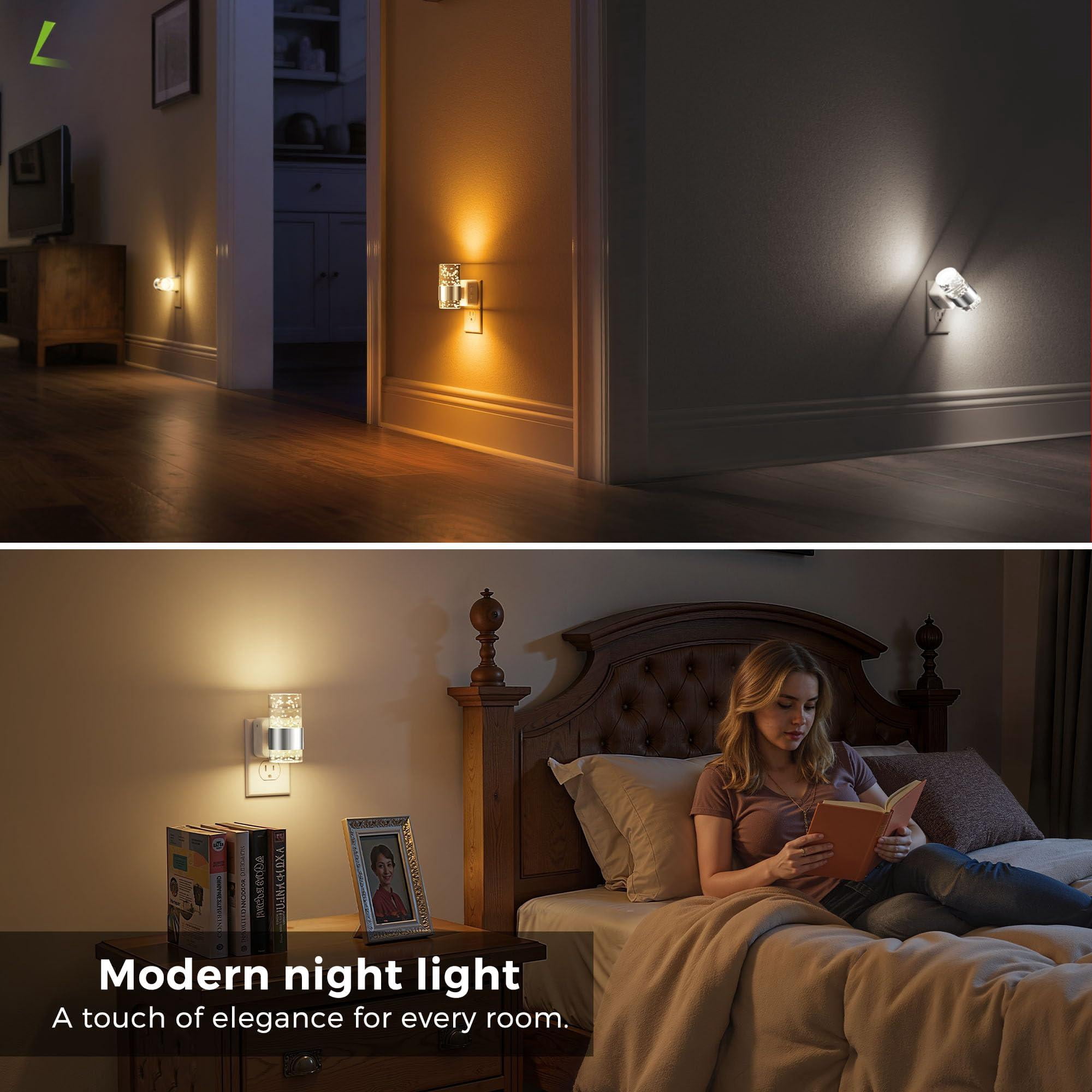 Night Lights Plug Into Wall  Dimmable Light With Dusk-to-dawn Sensor Soft White/cool White/amber 3 Color Adjustable Brightness Rotatable Bubble Nightlight For Hallway