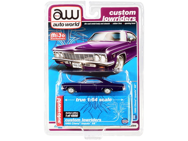 Auto World 1/64 Custom Lowriders 1966 Chevrolet Impala SS Blue Metallic CP7740 for sale online 