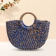 thumbnail image 3 of Bolso de mano de paja para mujer, bolso de mano de viaje informal de gran capacidad, bolso tejido semicírculo de choque de colores, bolso de playa de verano, 3 of 3