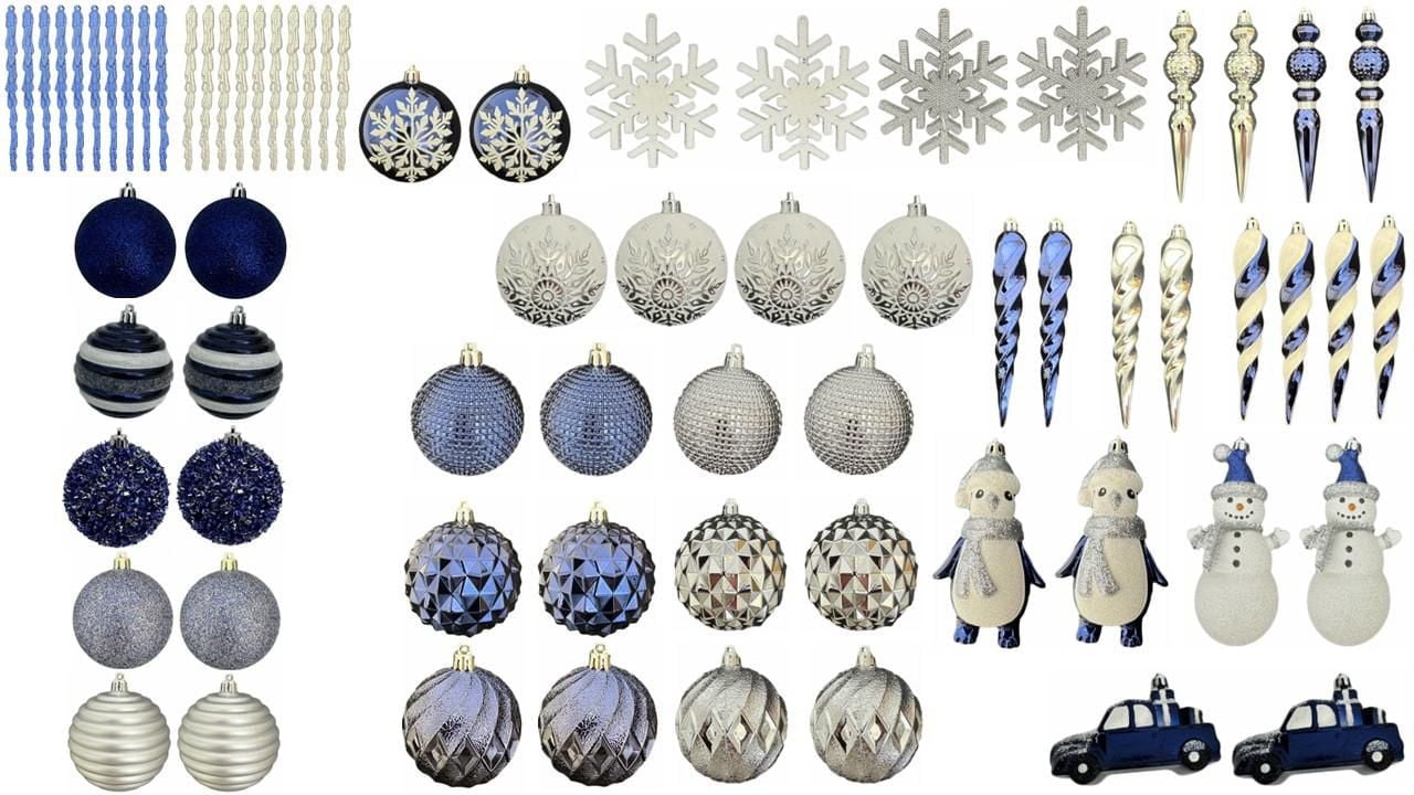 Holiday Time 70 Count Ornament Tower in Blue, Silver & White, Holiday Time 70 Count Ornament Tower