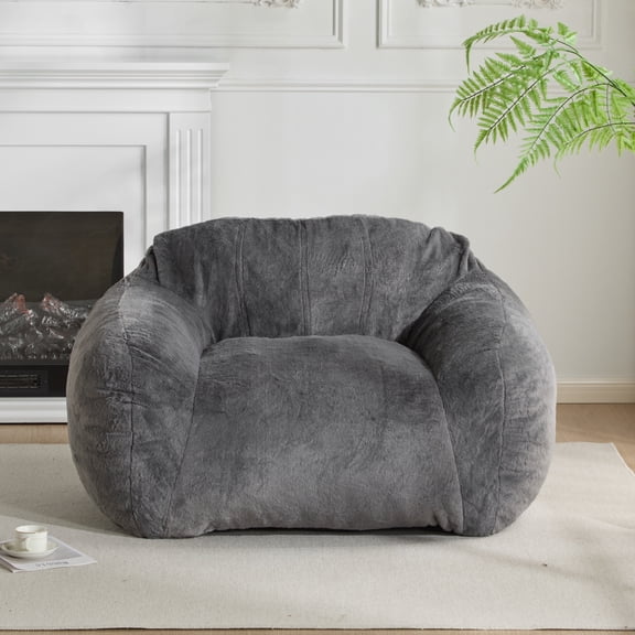 Sezze Indoor Bean Bag Chair, Gray Faux Fur