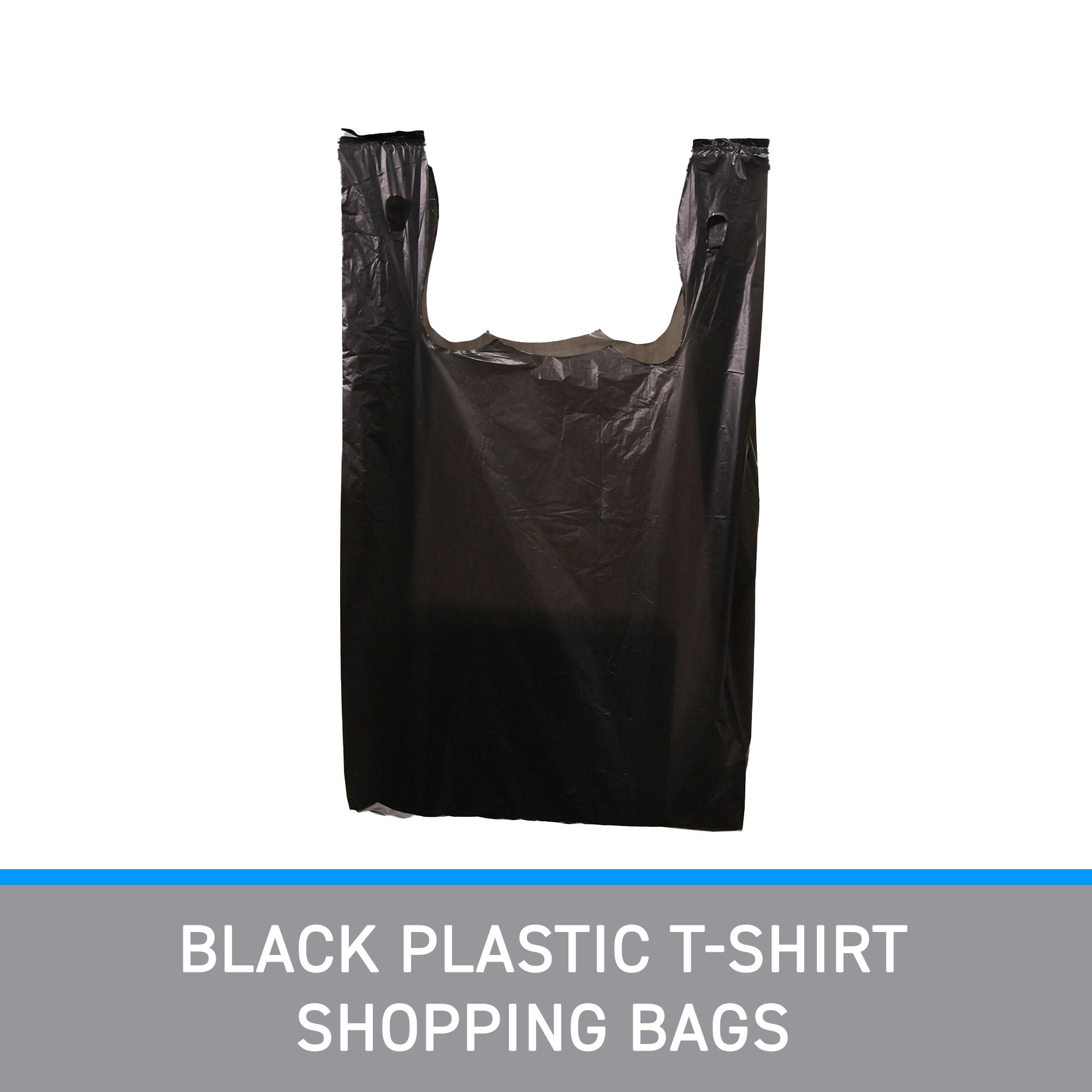 Black T-Shirt Bags 400 Count – 18x8x27 Inch, 18 Micron Plastic Grocery Bags With Handles