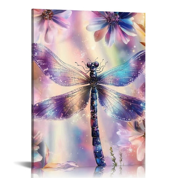 Patifu Dragonfly Flowers Fantasy Art Canvas Wall Decor for Living Room Bedroom Home Office 12x16 in
