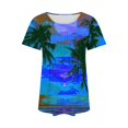 thumbnail image 6 of Ayolanni Short Sleeve Blouses for Women Casual Scoop Neck Tropical Print Pleated Blouse Beach Fitted Shirts Women's Tops, Tees & Blouses Blue L, 6 of 6