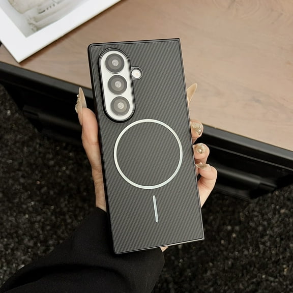 ELEHOLD Magnetic Case for Samsung Galaxy Z Fold 6, Ultra-Slim Carbon Fiber Texture Cover Shockproof Protective Shell, Wireless Charging Ready,Black